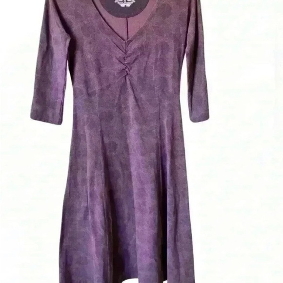 Royal Robbins Long Sleeve Stretchy Fit and Flare Dress Cotton Purple - Picture 1 of 11